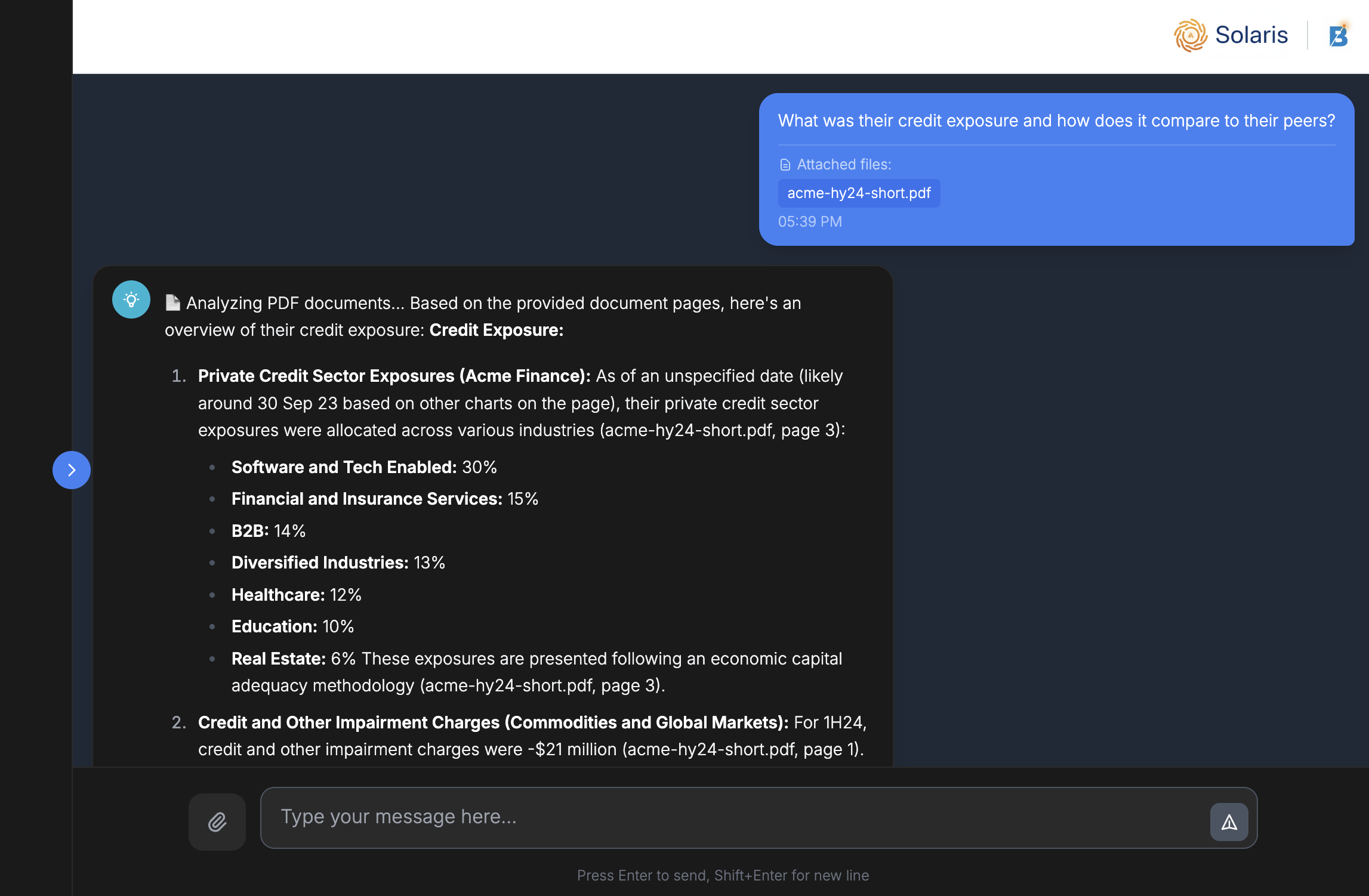 Solaris AI Interface Screenshot